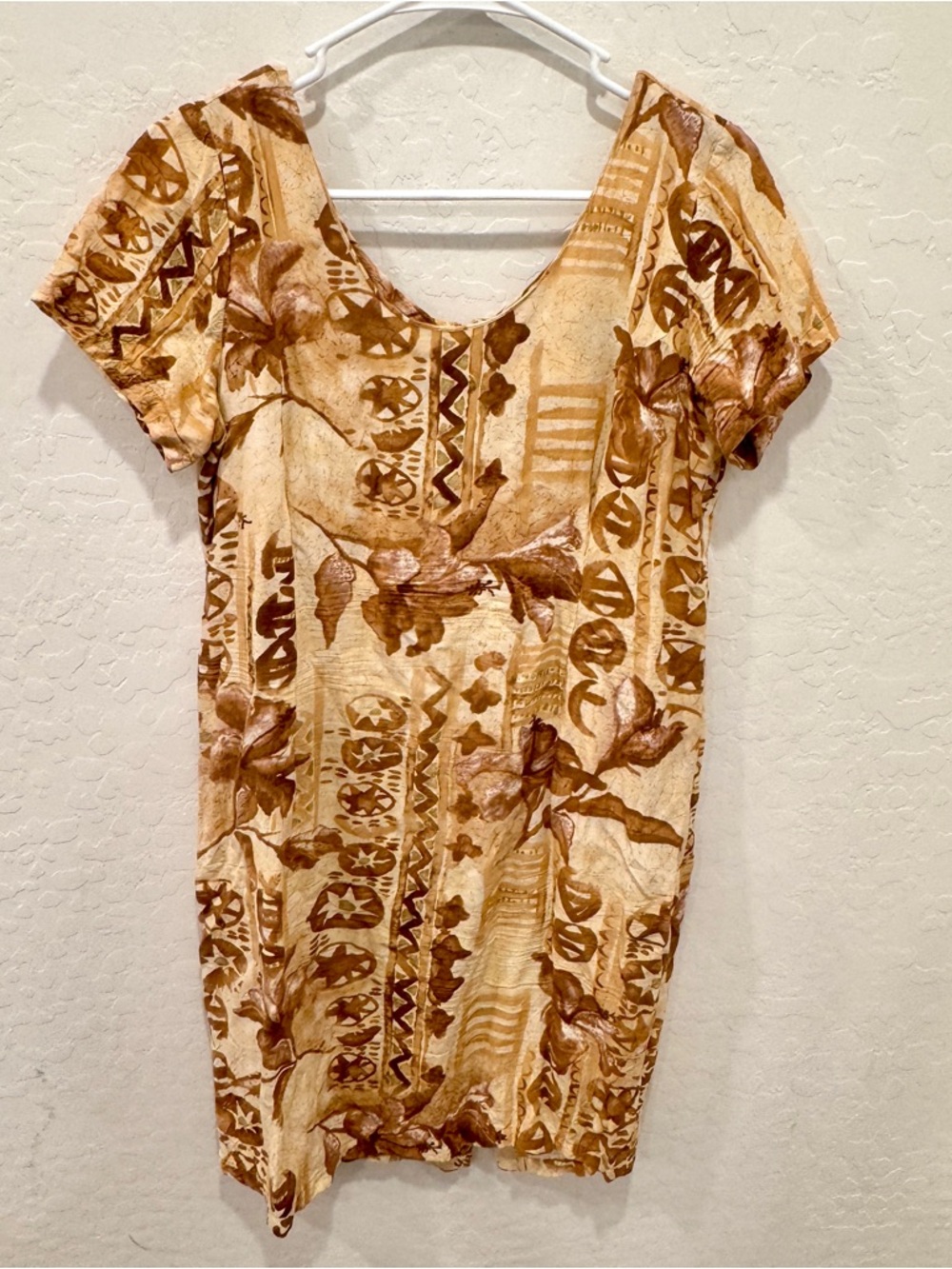 Vintage Jams World Mini Dress Womens Medium Short Sleeve Brown Cream Shift